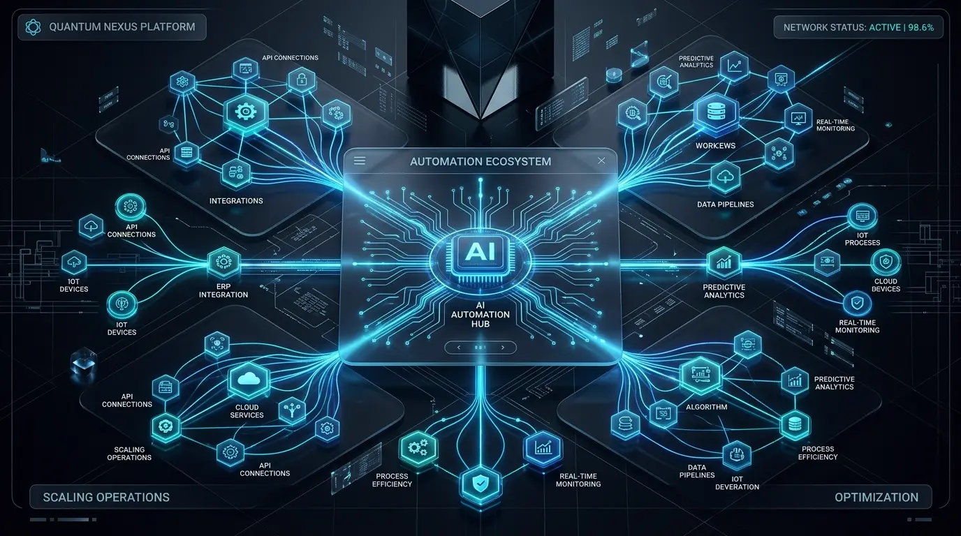 Connected AI workflow showing inputs, review points, and business outcomes